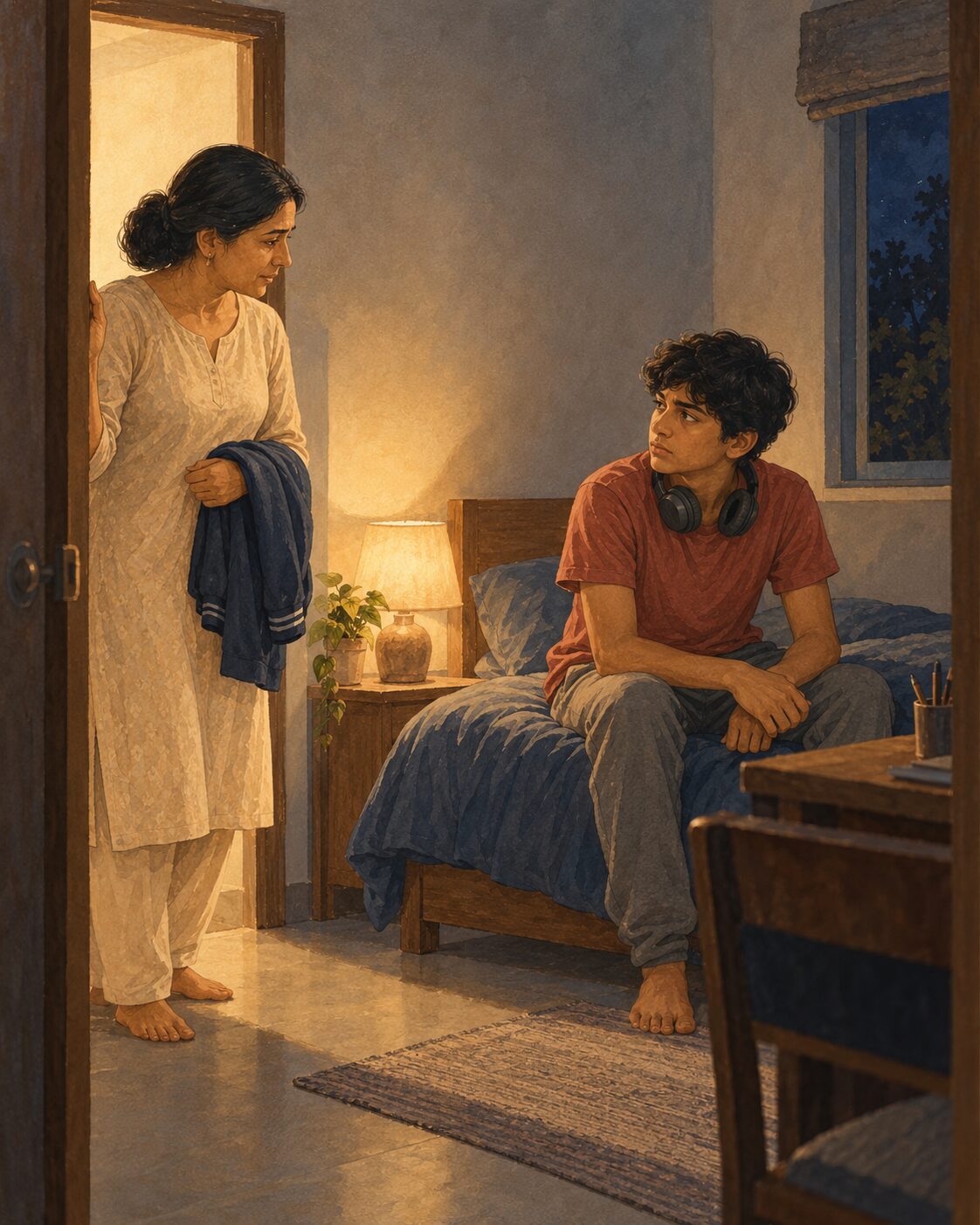 Anita at Kabir's door, the night she found out.