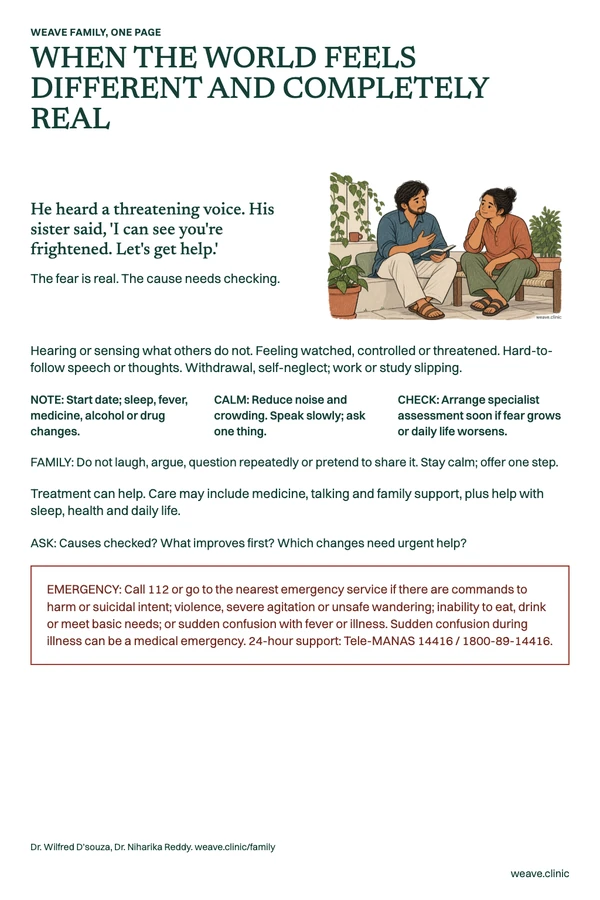 One-page guide: When the world feels different and completely real. A man and a trusted friend share a conversation over an open book.