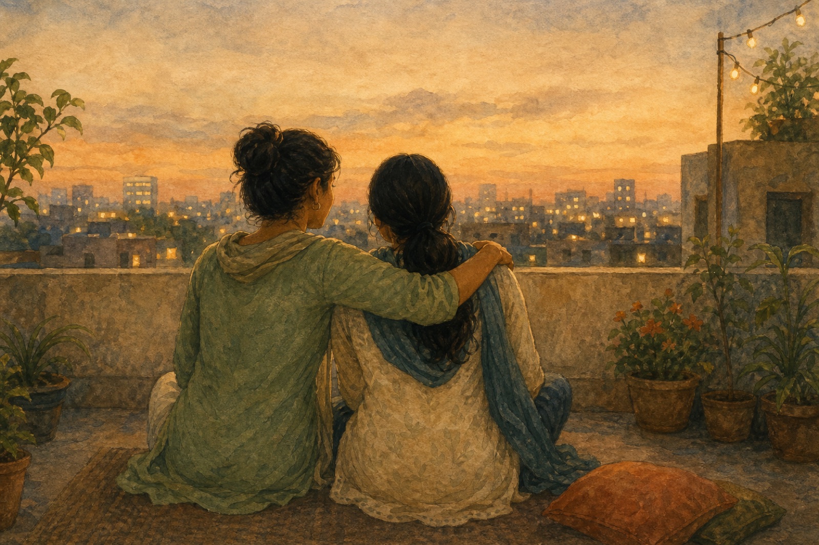 Two people, side by side, in an ordinary moment of staying connected.