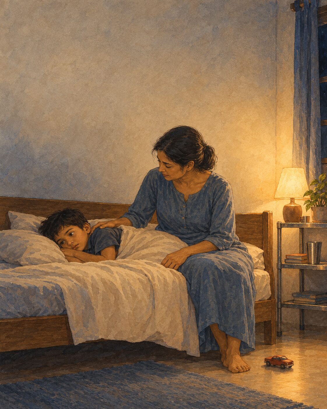Kabir, awake again, and a mother who stays.