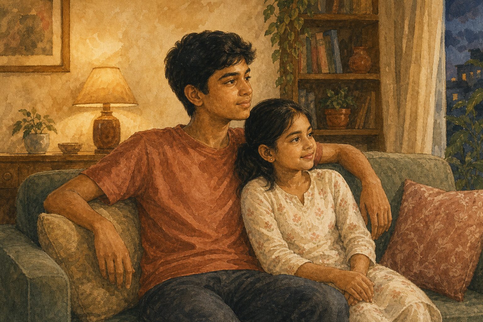 Two siblings sitting close, one of them used to keeping things steady so nothing sets off the fear.