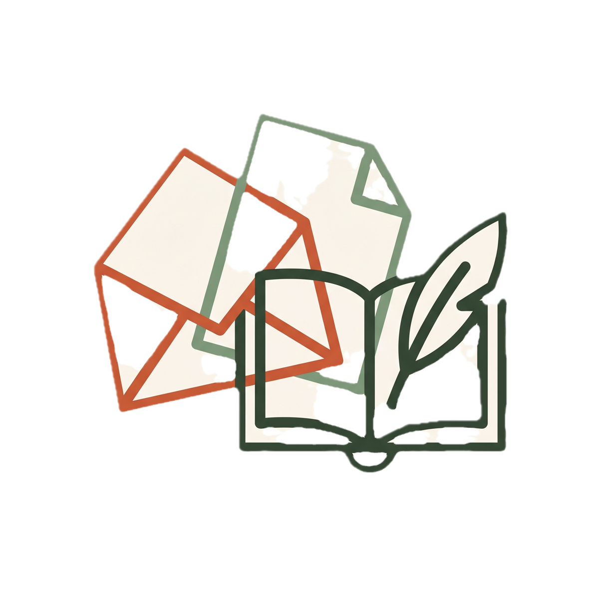 An envelope, a folded letter, and an open page in the Weave palette