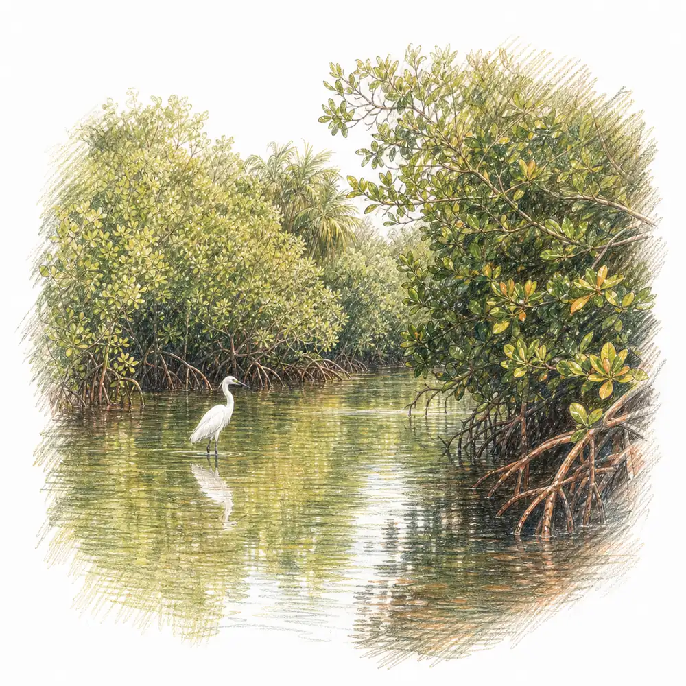 Vikhroli mangroves and a white egret marking the local door to Weave