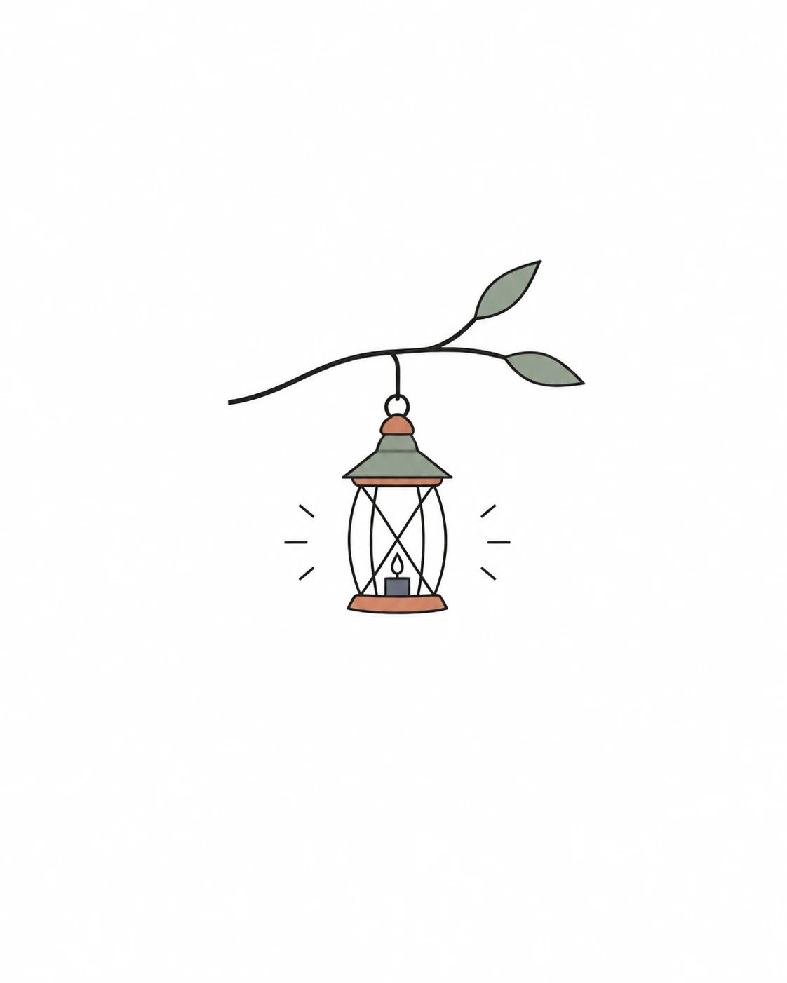 Hand-drawn lantern hanging from a leafed branch