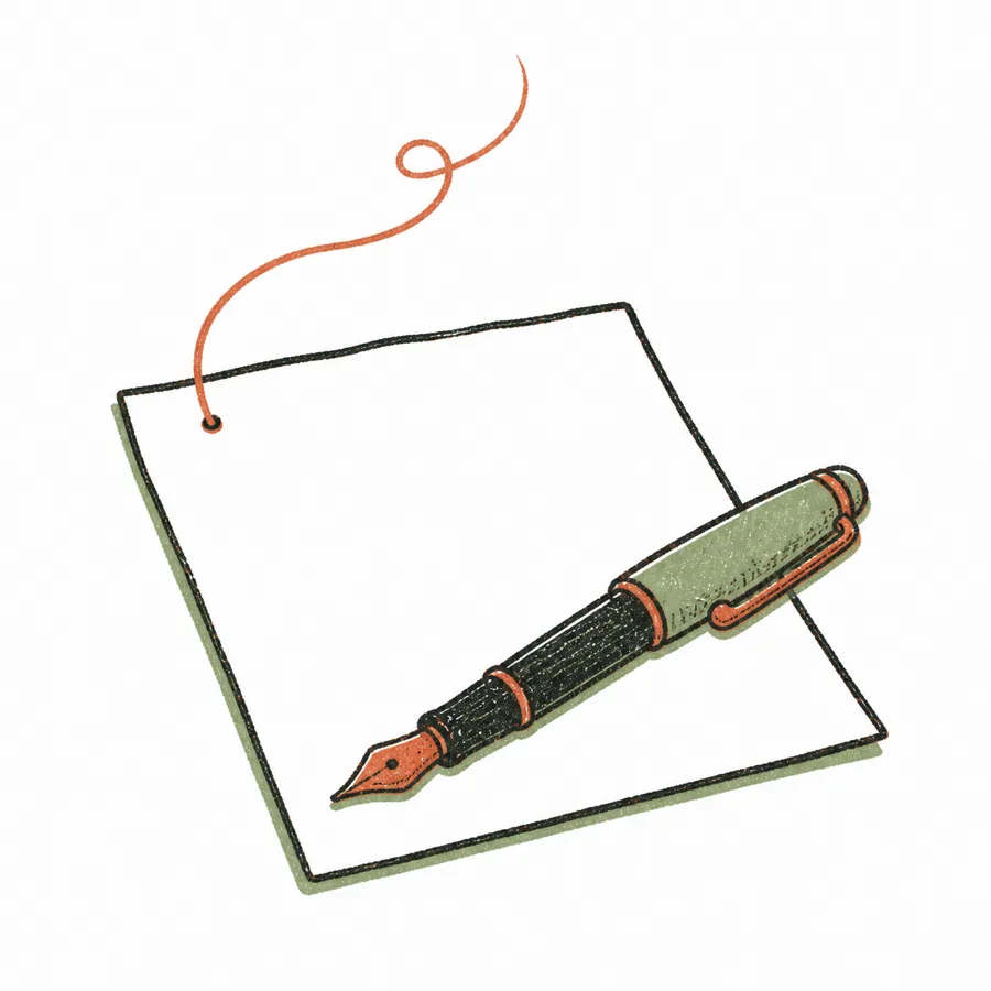 Pen beside a quiet rising thread