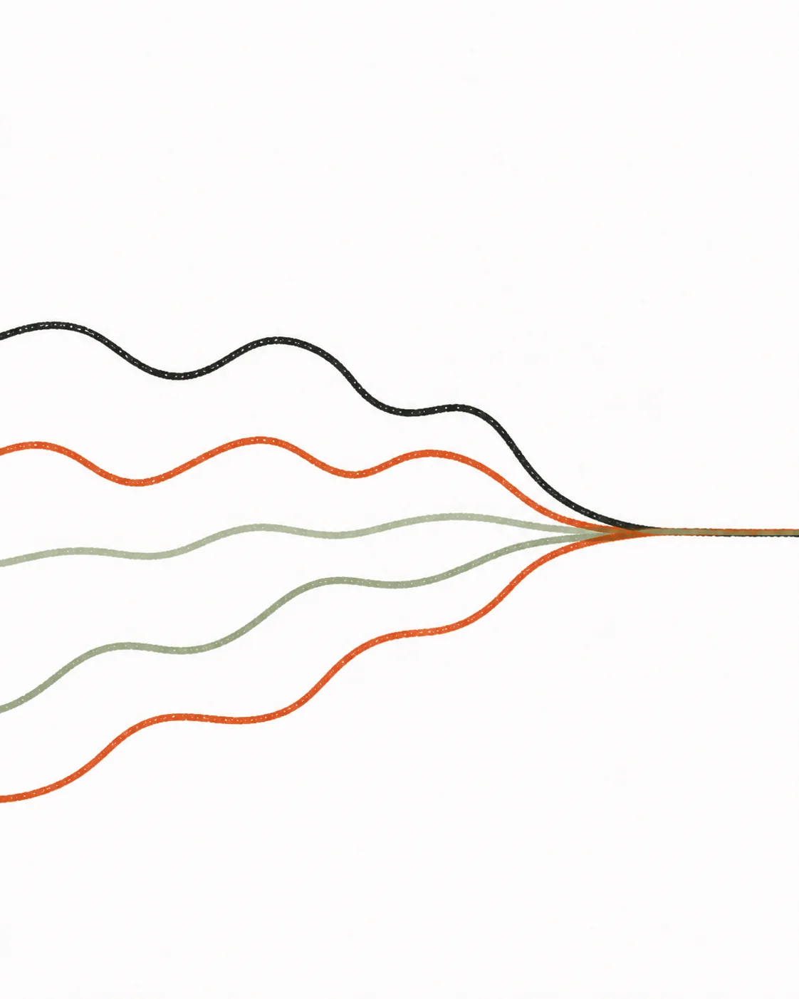 Hand-drawn illustration of scattered threads gathering into one steady line