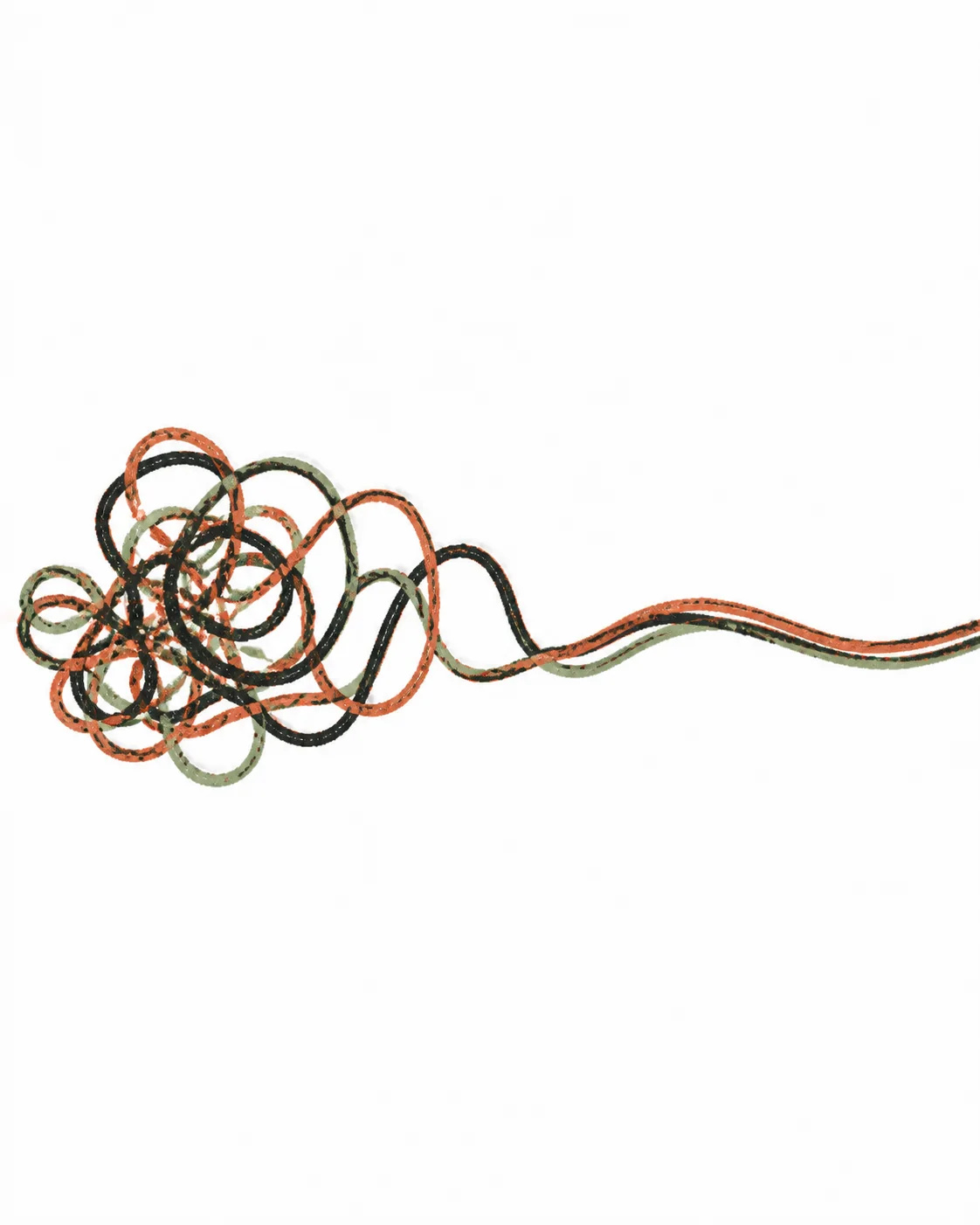 Hand-drawn tangled thread gradually becoming a clean woven line