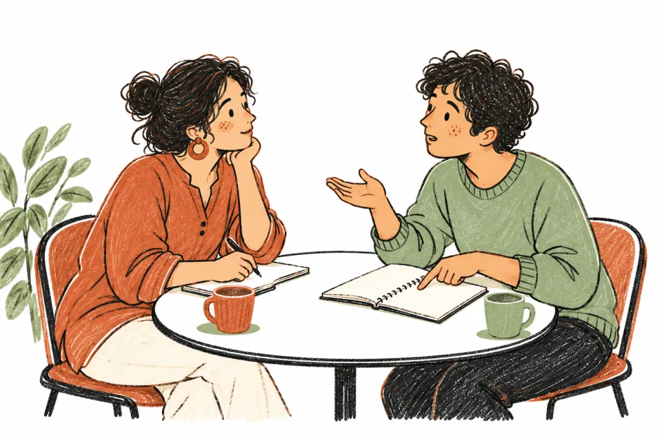 A person brings a question to a consultation while a clinician listens.