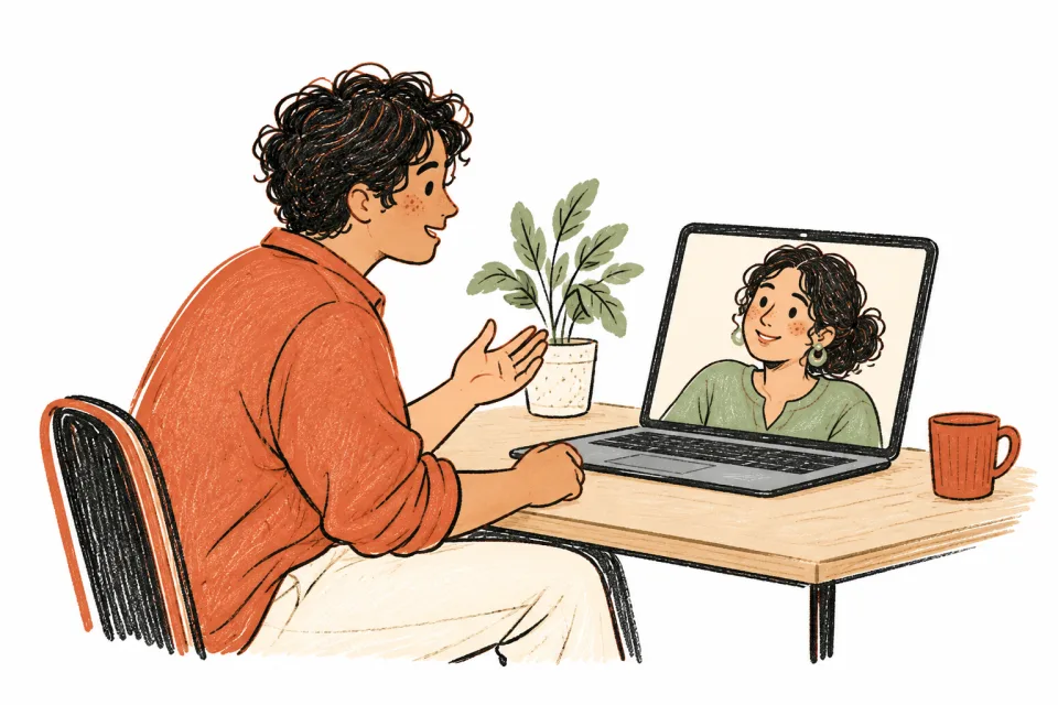 A person speaking with a clinician over video.