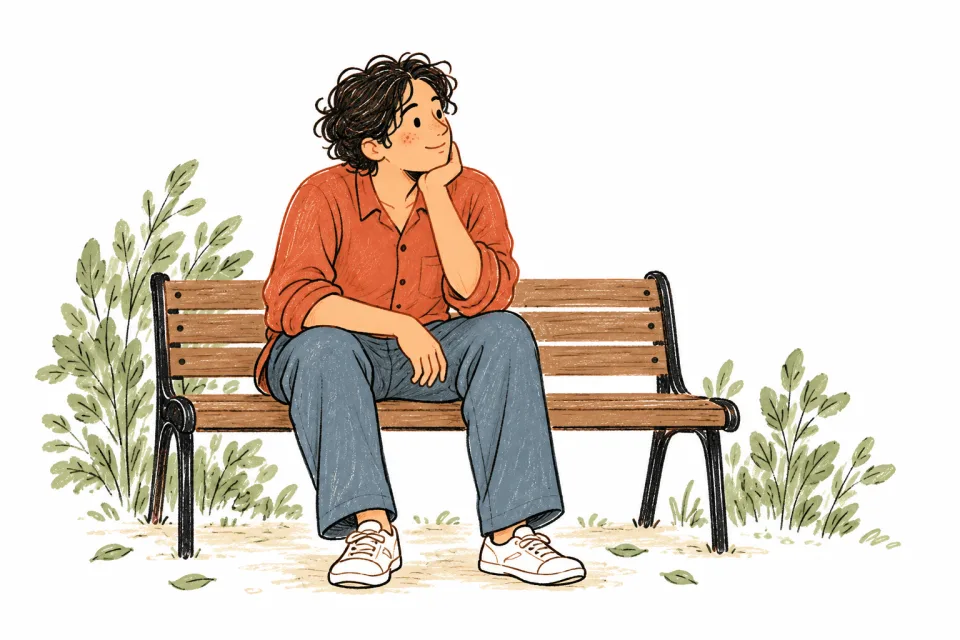 A person taking a quiet pause on a bench.