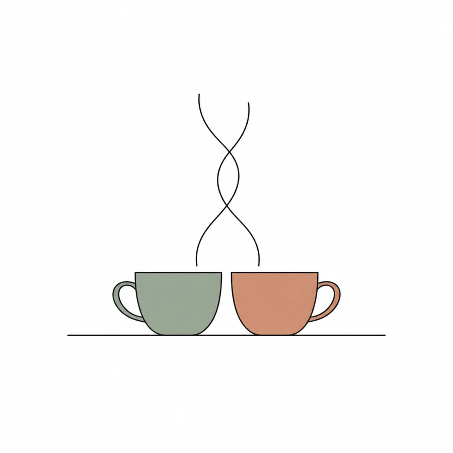 Two cups joined by thread-like steam