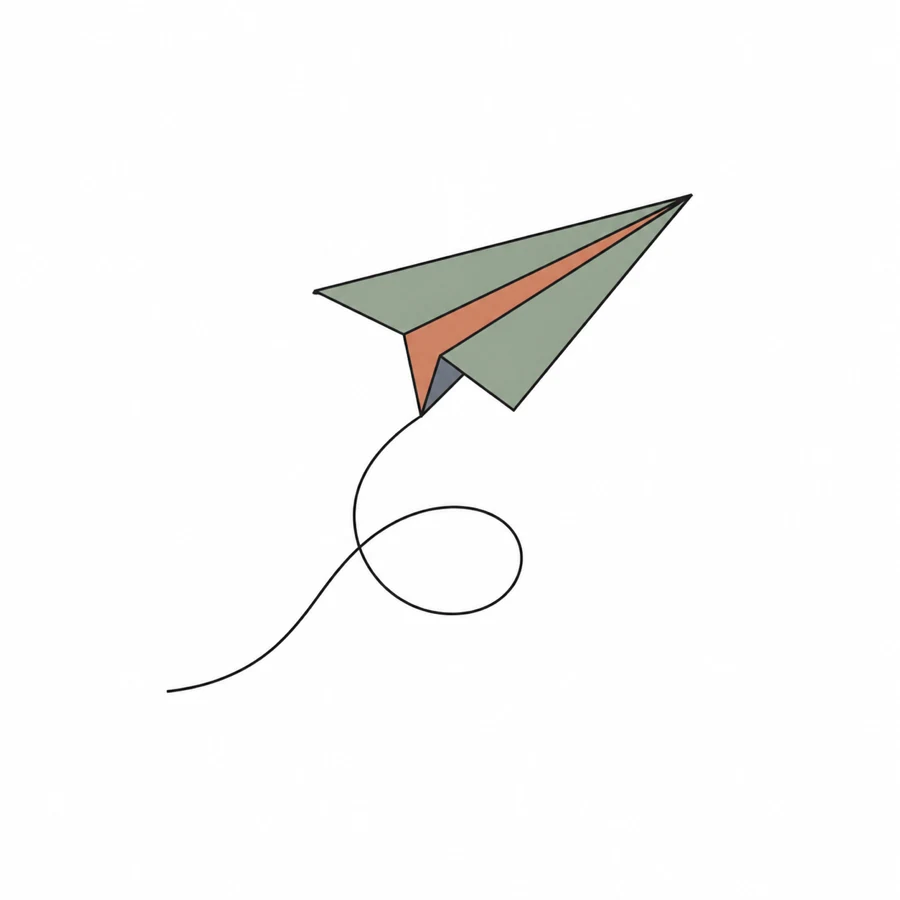 Paper plane carrying a first message