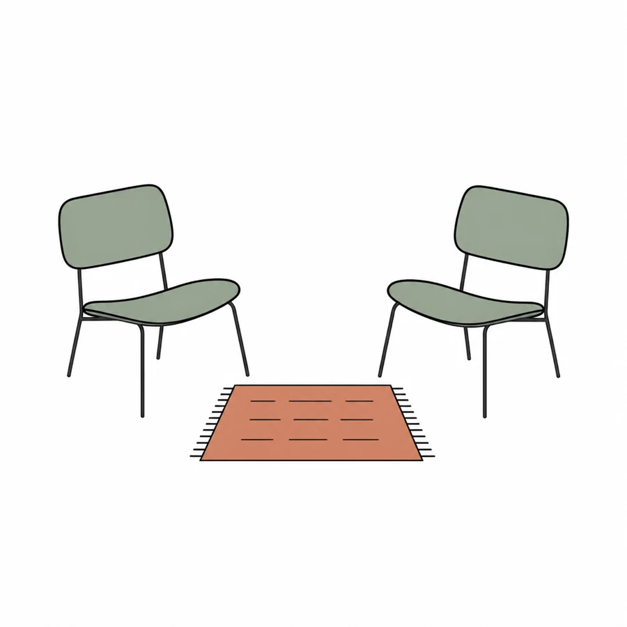 Two chairs beside a woven square