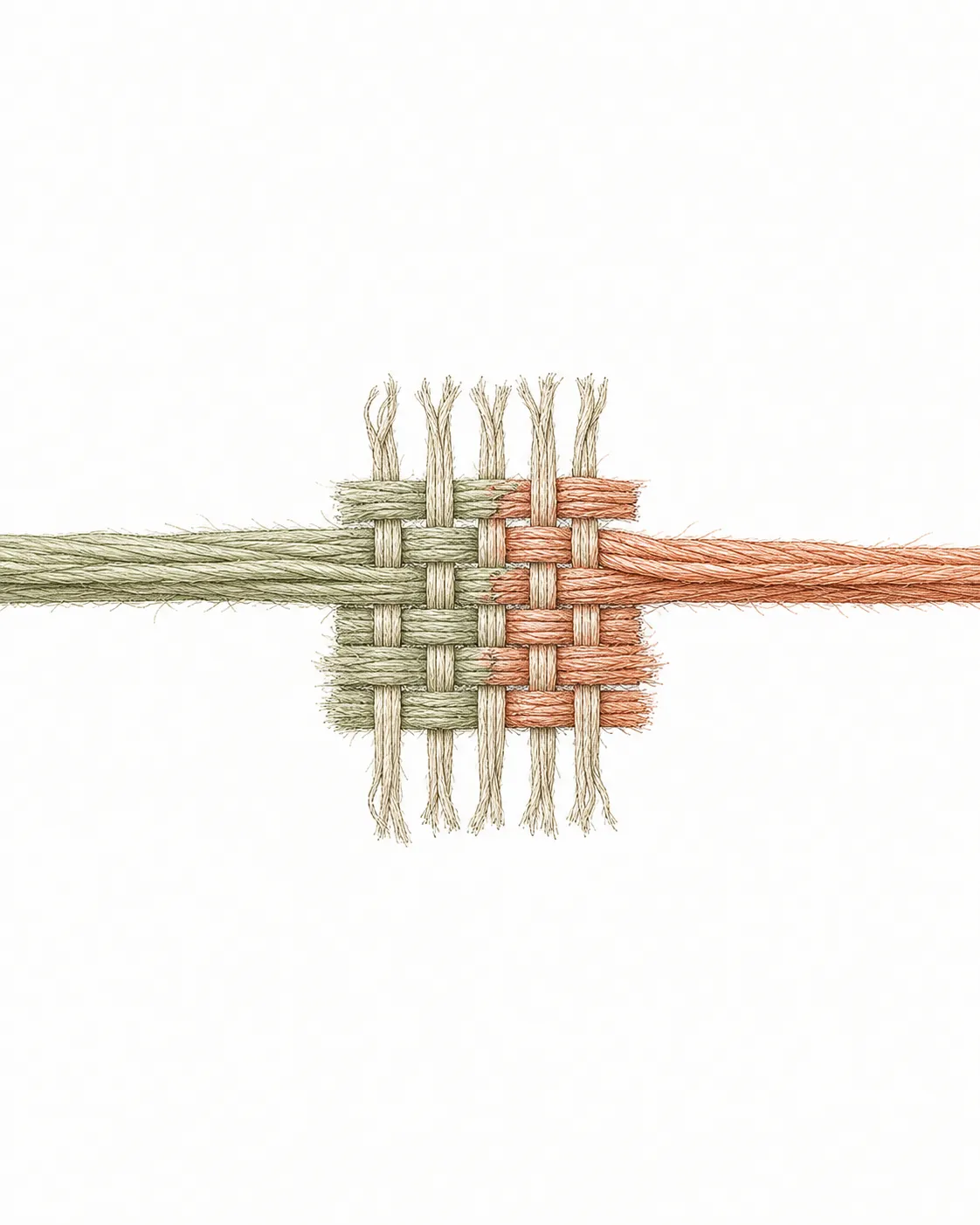 Two hand-drawn threads becoming one woven square