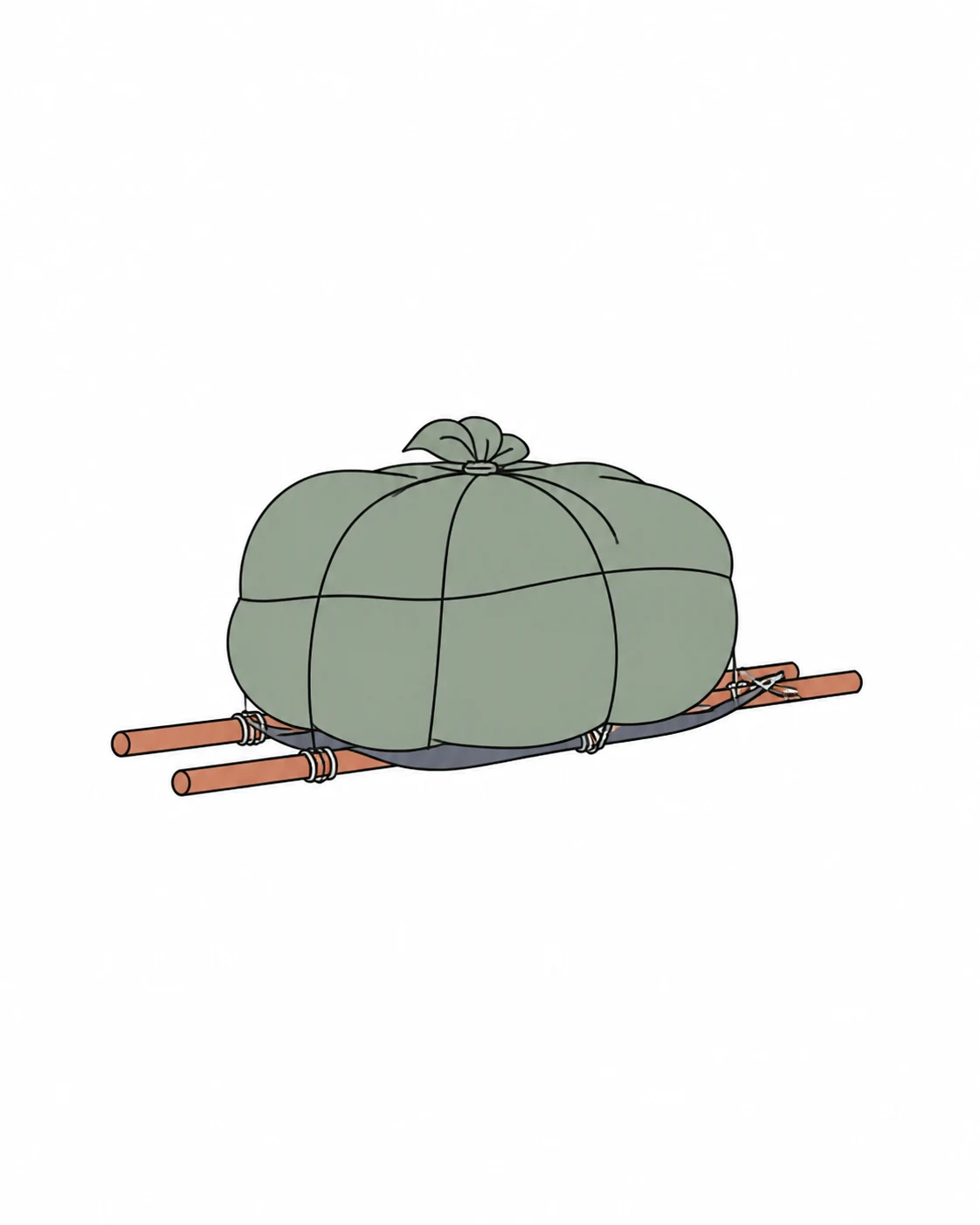 Hand-drawn bound bundle resting on a carrying sling