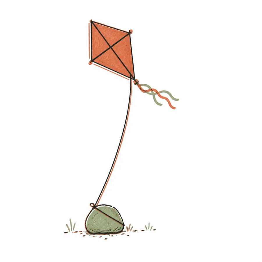 Kite string caught on a stone
